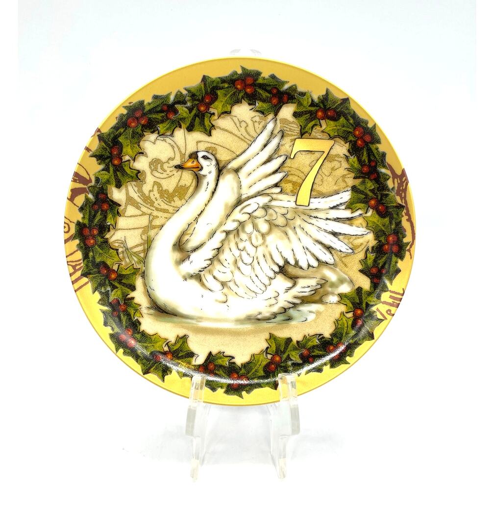 Pottery Barn 12 Days of Christmas Holiday Plate Day 7 Swans 7.25"